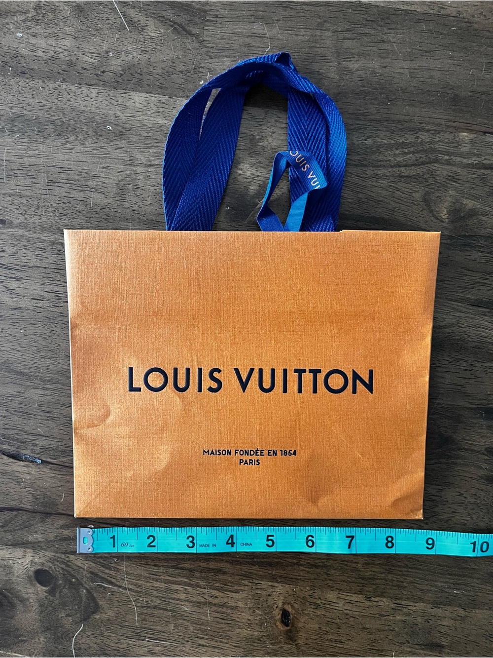 Louis Vuitton Orange Shopping Bag with Blue Ribbon Handles